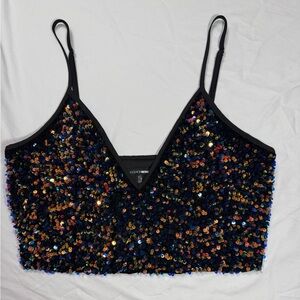 Fashion Nova Black Sequin Crop Top